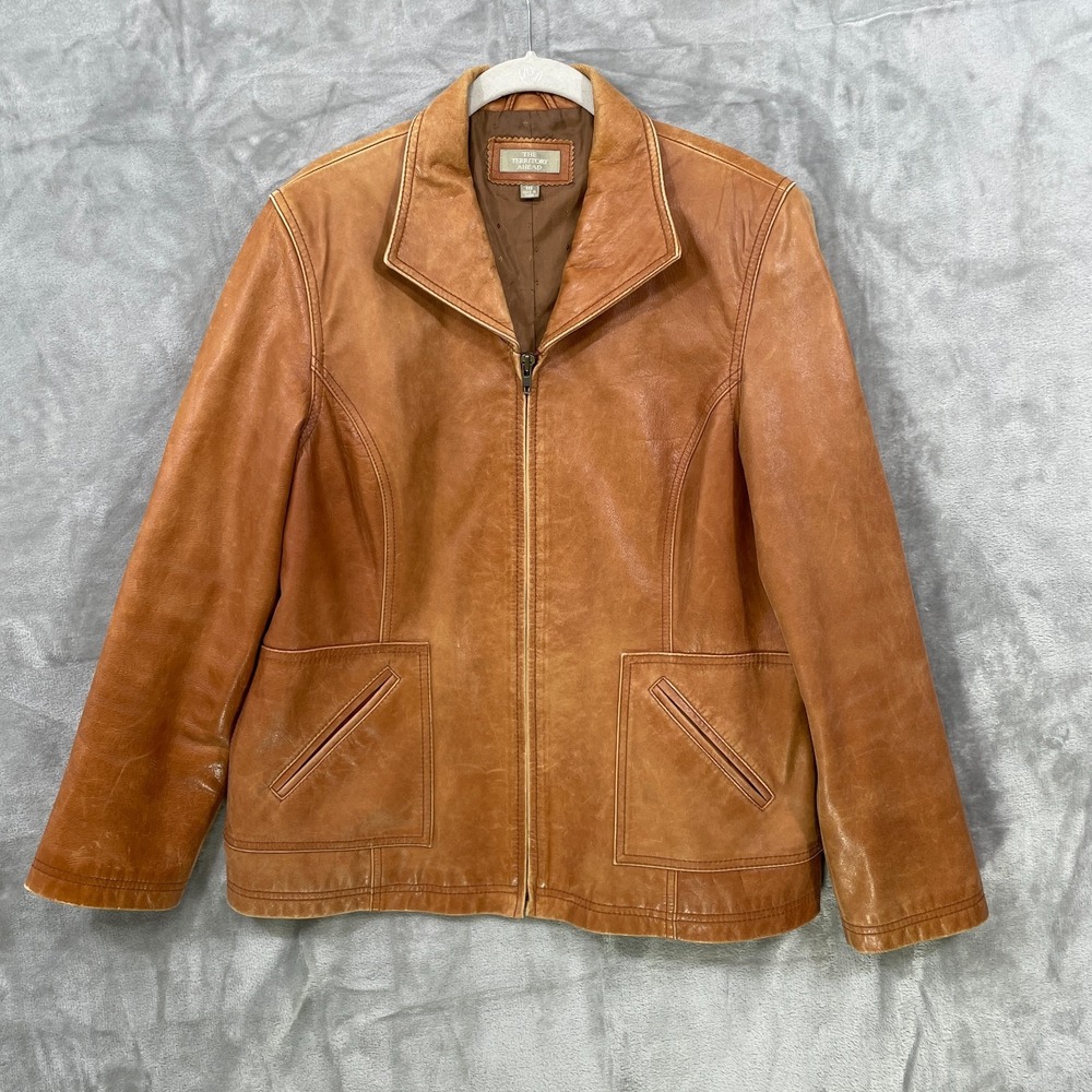 Vintage The Territory Ahead Women's Size 16 Full Zip Brown Cognac Leather Jacket
